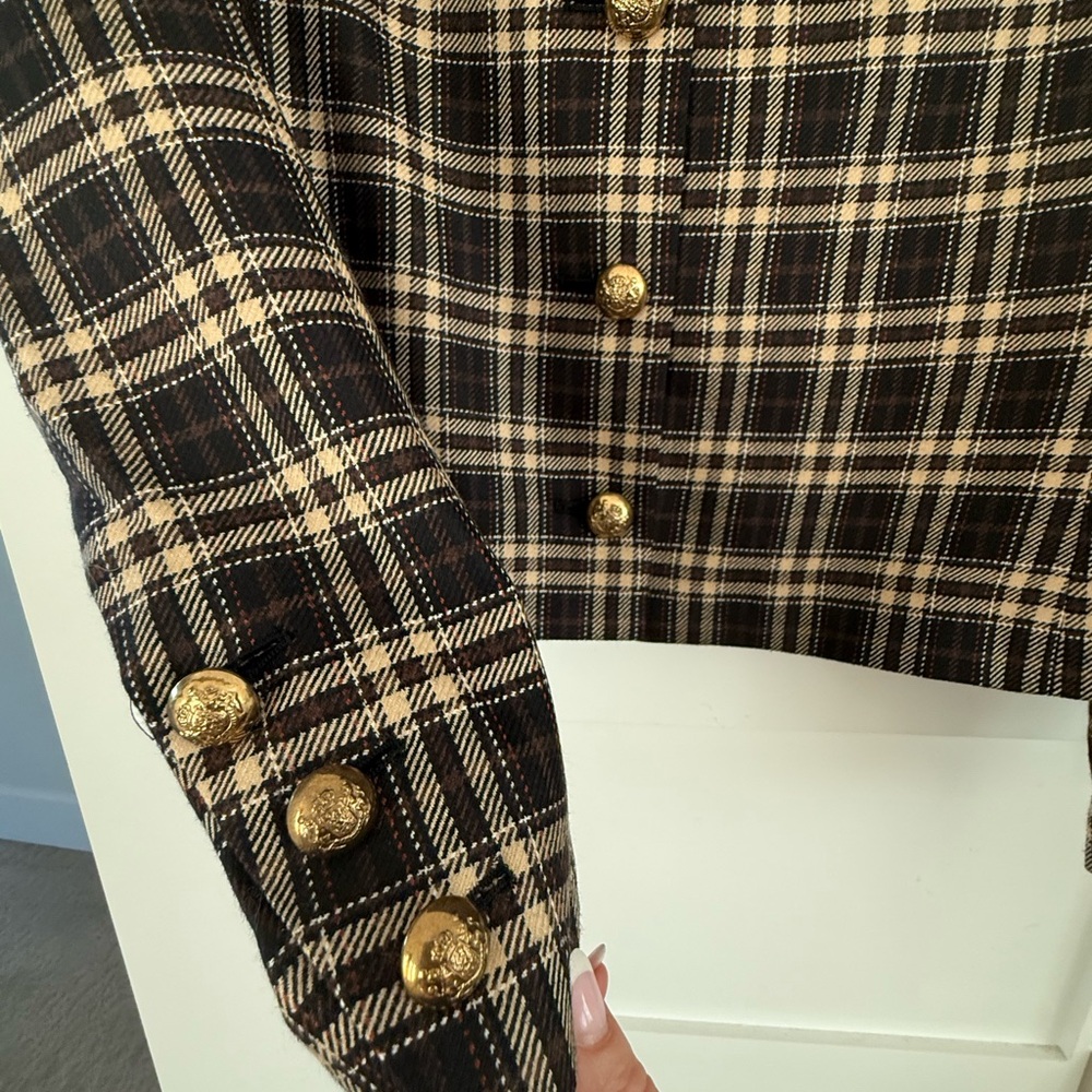 Jaeger Wool Silk Plaid Jacket Blazer Brown Tan UK Made in Great Britain - Picture 8 of 15